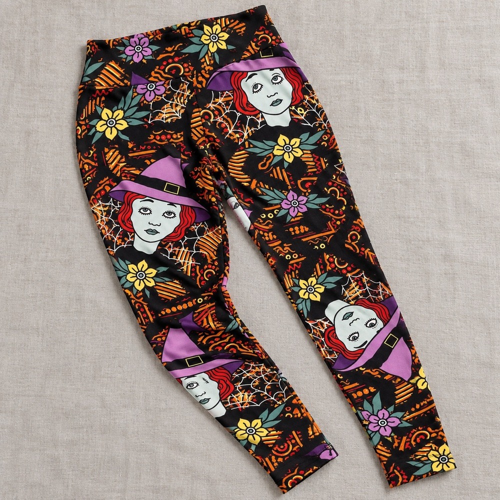LuLaRoe Leggings TC2 Black Witch Floral Spiderweb Halloween Spooky Whimsigoth